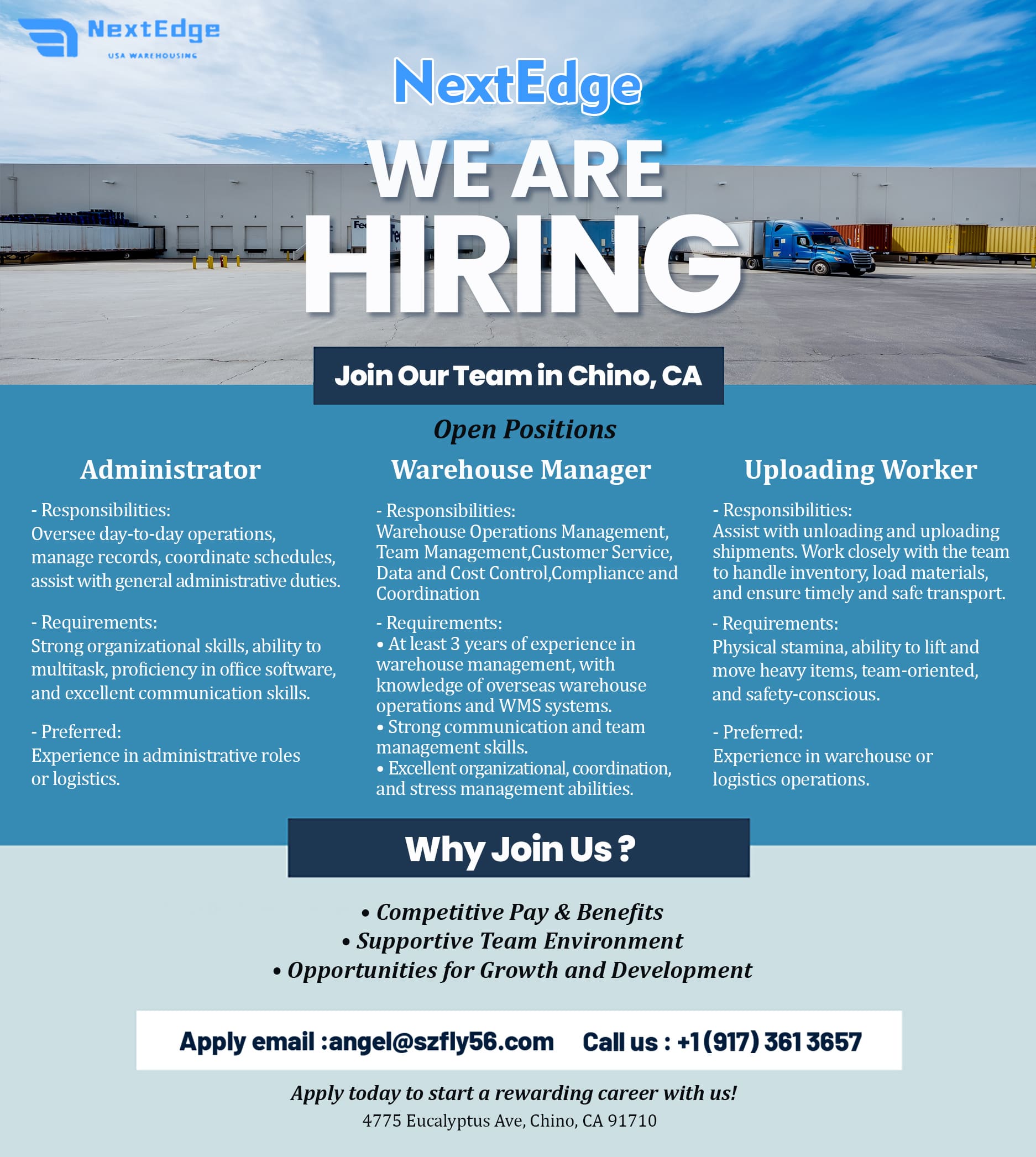 Overseas warehouse recruitment poster